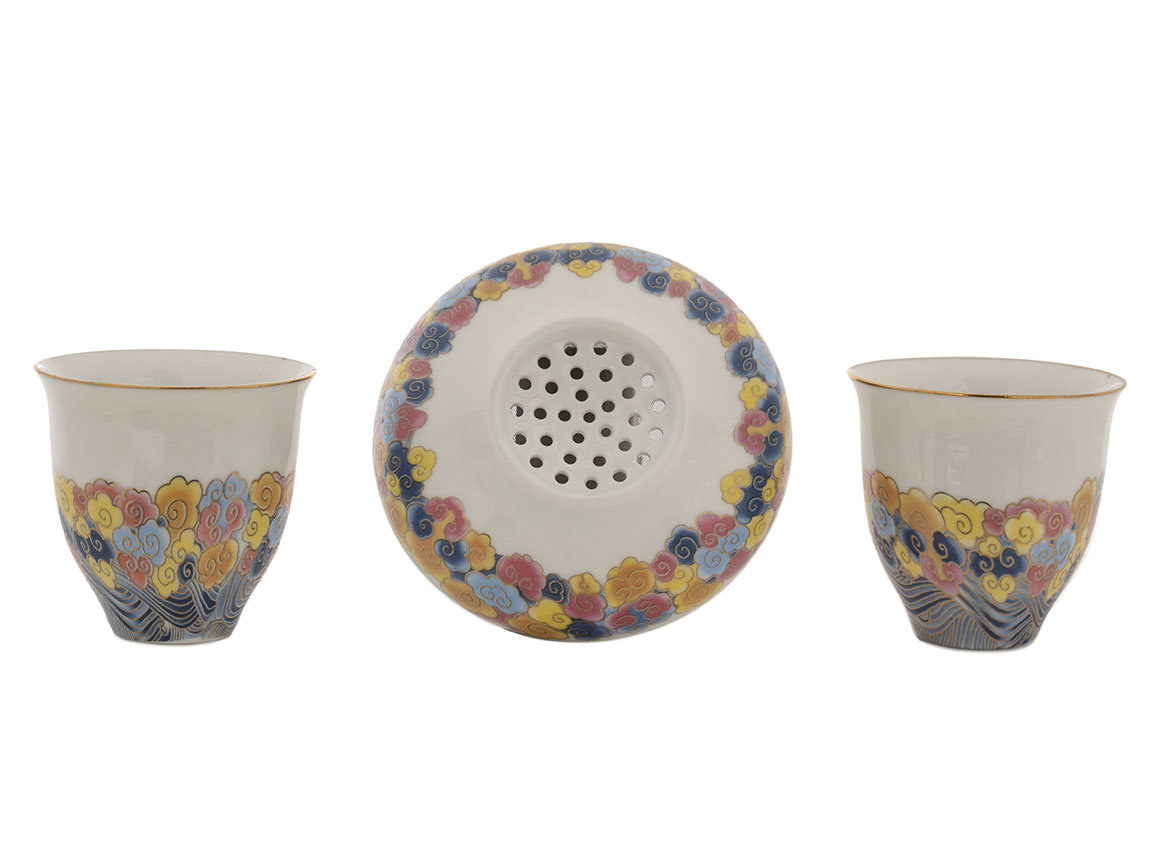 Set for tea ceremony (10 items) # 42035, porcelain: teapot 200 ml, gundaobey 200 ml, teamesh, six cups 54 ml, vase