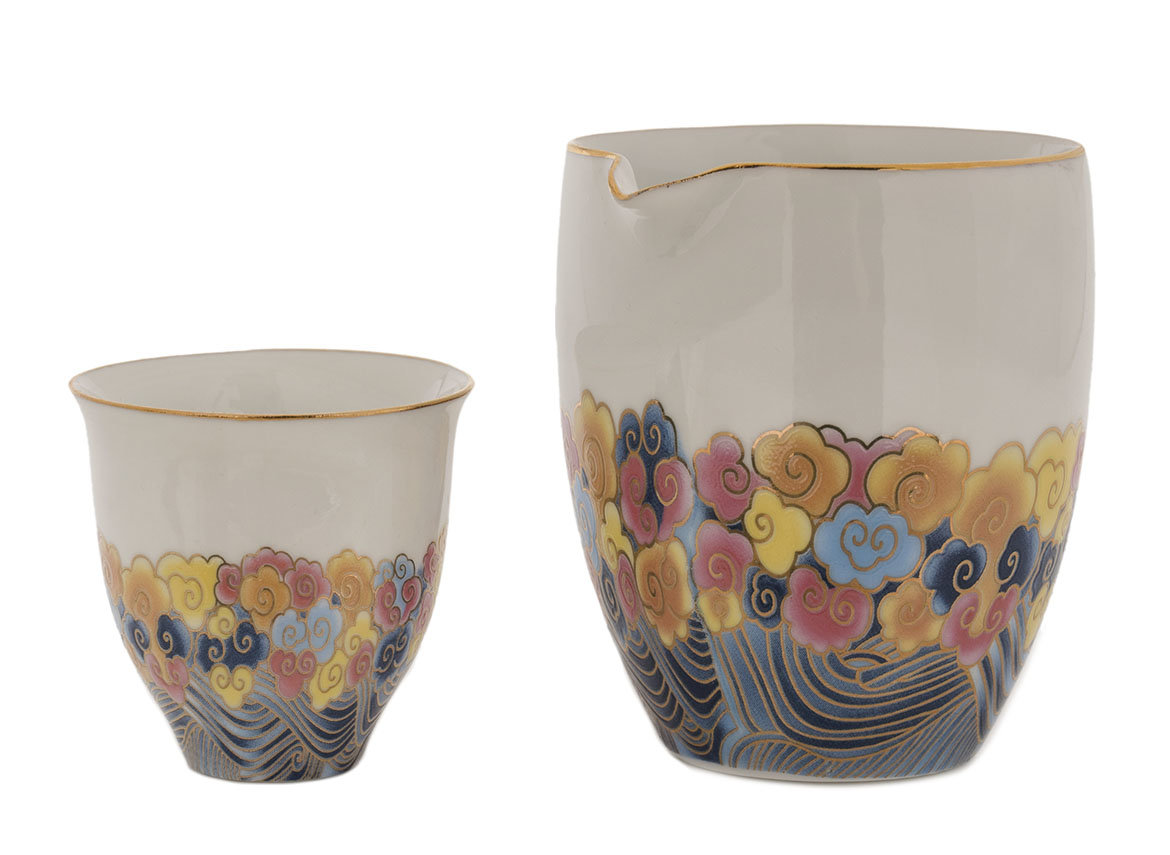Set for tea ceremony (10 items) # 42035, porcelain: teapot 200 ml, gundaobey 200 ml, teamesh, six cups 54 ml, vase