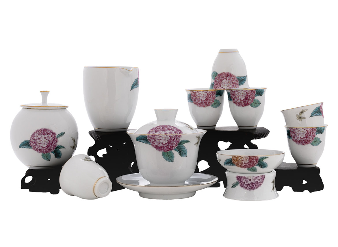 Set for tea ceremony (10 items) # 42036, porcelain: gaiwan 189 ml, gundaobey 200 ml, teamesh, six cups 50 ml, tea caddy