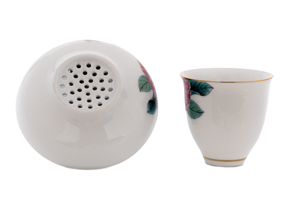 Set for tea ceremony (10 items) # 42036, porcelain: gaiwan 189 ml, gundaobey 200 ml, teamesh, six cups 50 ml, tea caddy