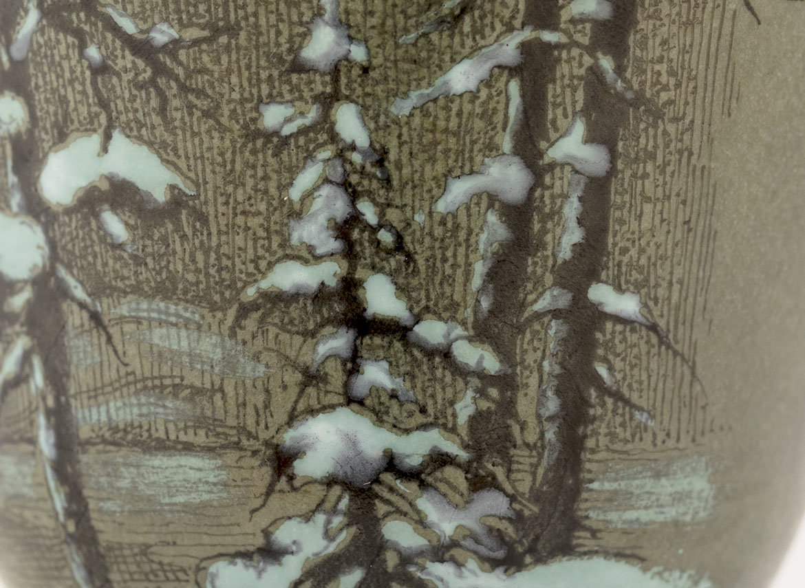 Пиала ручная работа Мойчай # 42071, Художественный образ "Зимний лес", керамика/ручная роспись, 105 мл.