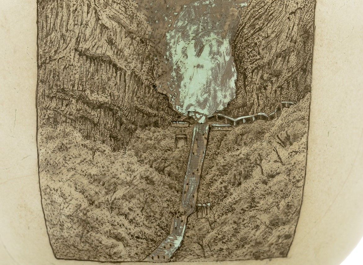 Гундаобэй (чахай) ручная работа Мойчай # 42080, Художественный образ "Небесные врата", керамика/ручная роспись, 225 мл.