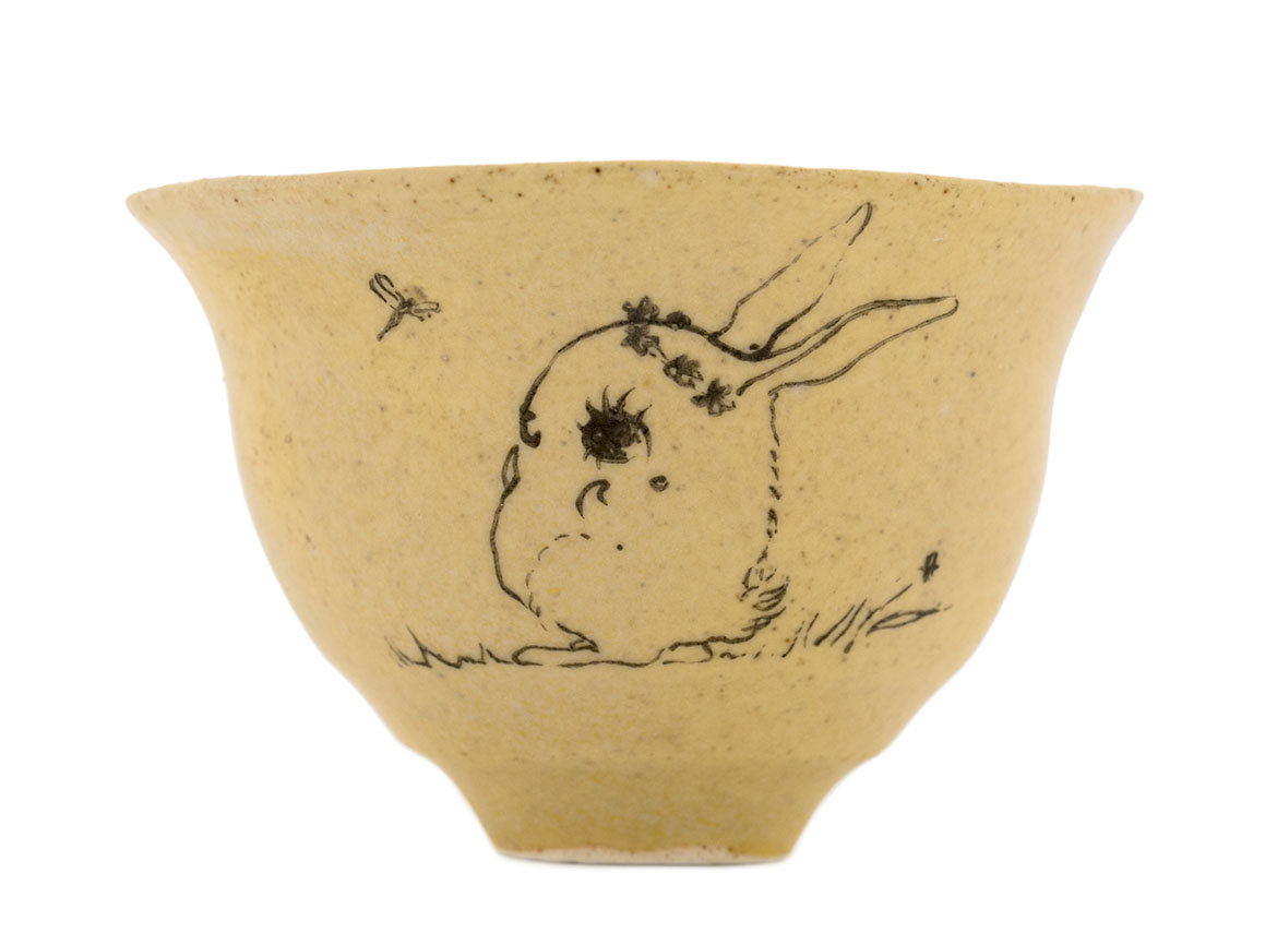 Cup handmade Moychay # 42160, 'How beautiful!', series of 'Sunny bunnies', ceramic/hand painting, 74 ml.