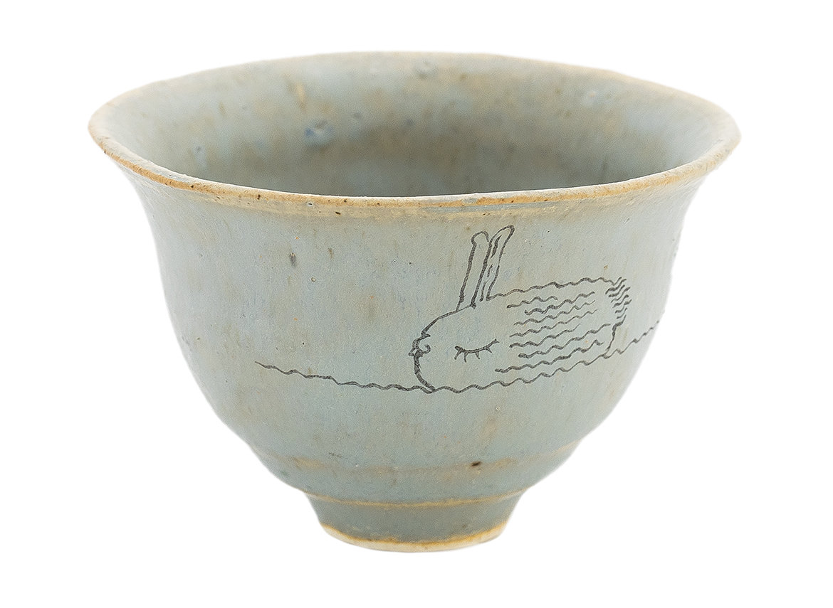 Cup handmade Moychay # 42184, 'Swimmer', series of 'Sunny bunnies', ceramic/hand painting, 74 ml.
