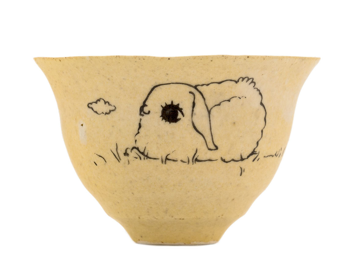 Cup handmade Moychay # 42197, 'What does the cloud look like', series of 'Sunny bunnies', ceramic/hand painting, 74 ml.