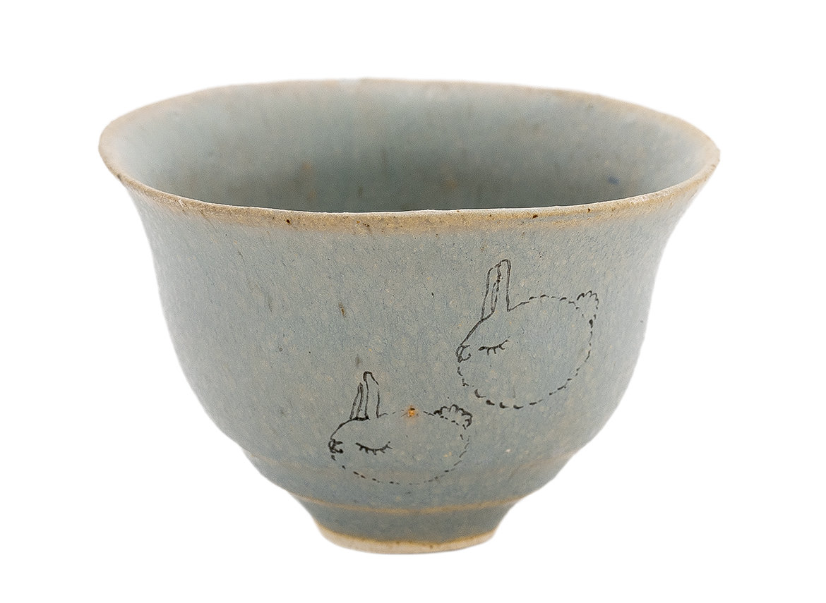 Cup handmade Moychay # 42202, 'Walk', series of 'Sunny bunnies', ceramic/hand painting, 74 ml.
