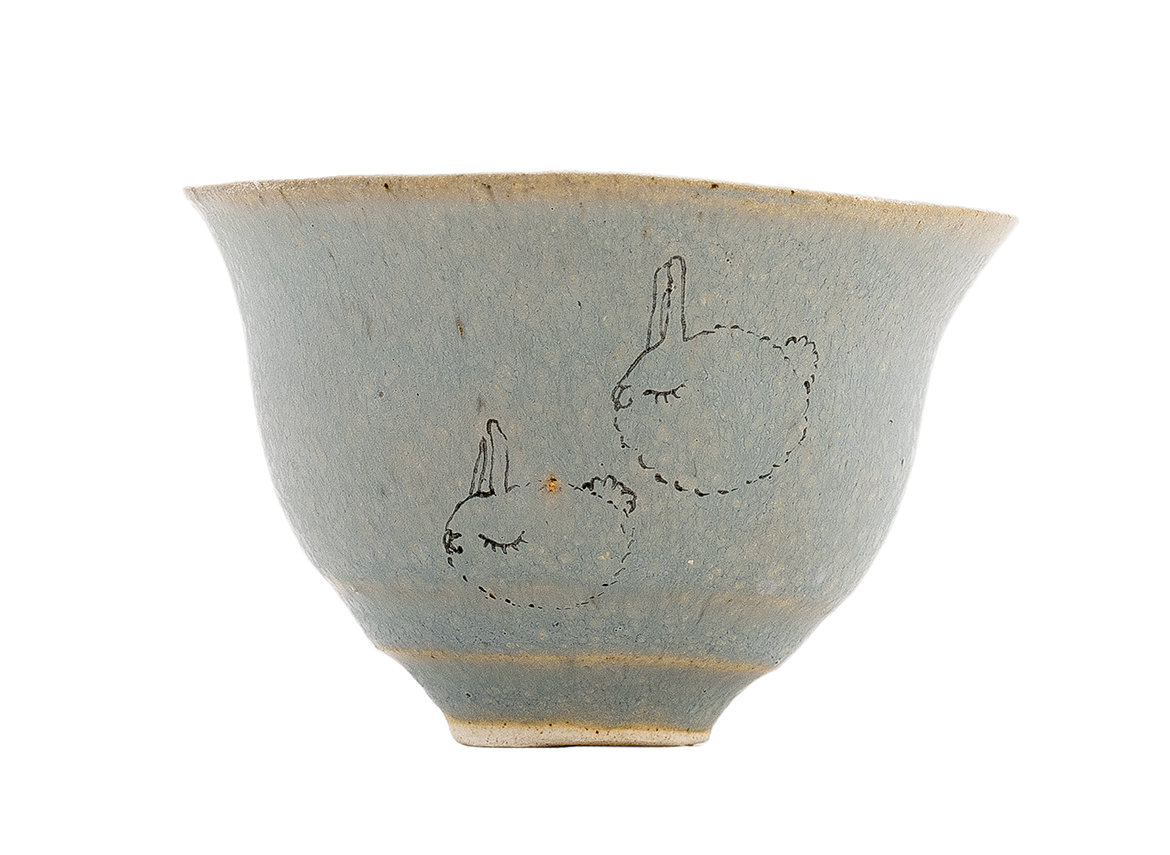 Cup handmade Moychay # 42202, 'Walk', series of 'Sunny bunnies', ceramic/hand painting, 74 ml.