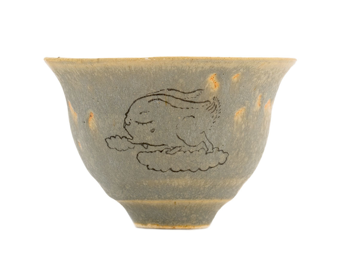 Cup handmade Moychay # 42211, 'I can walk on clouds', series of 'Sunny bunnies', ceramic/hand painting, 74 ml.