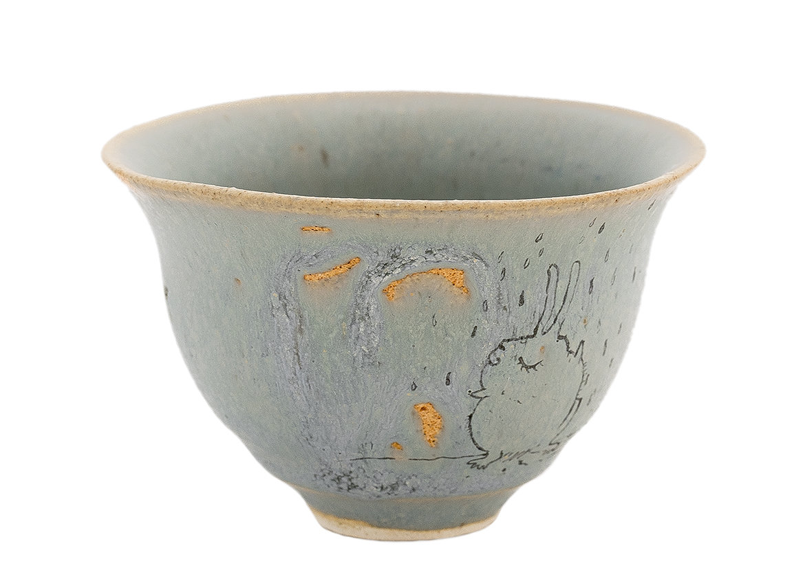 Cup handmade Moychay # 42215, 'Summer rain', series of 'Sunny bunnies', ceramic/hand painting, 74 ml.