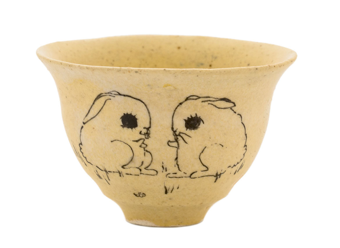Cup handmade Moychay # 42225, 'Gossips', series of 'Sunny bunnies', ceramic/hand painting, 74 ml.