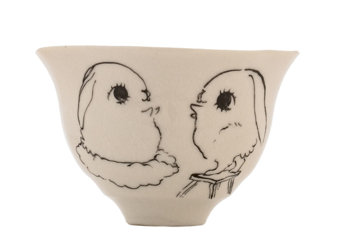 Cup handmade Moychay # 42236, 'Best friends', series of 'Sunny bunnies', ceramic/hand painting, 74 ml.