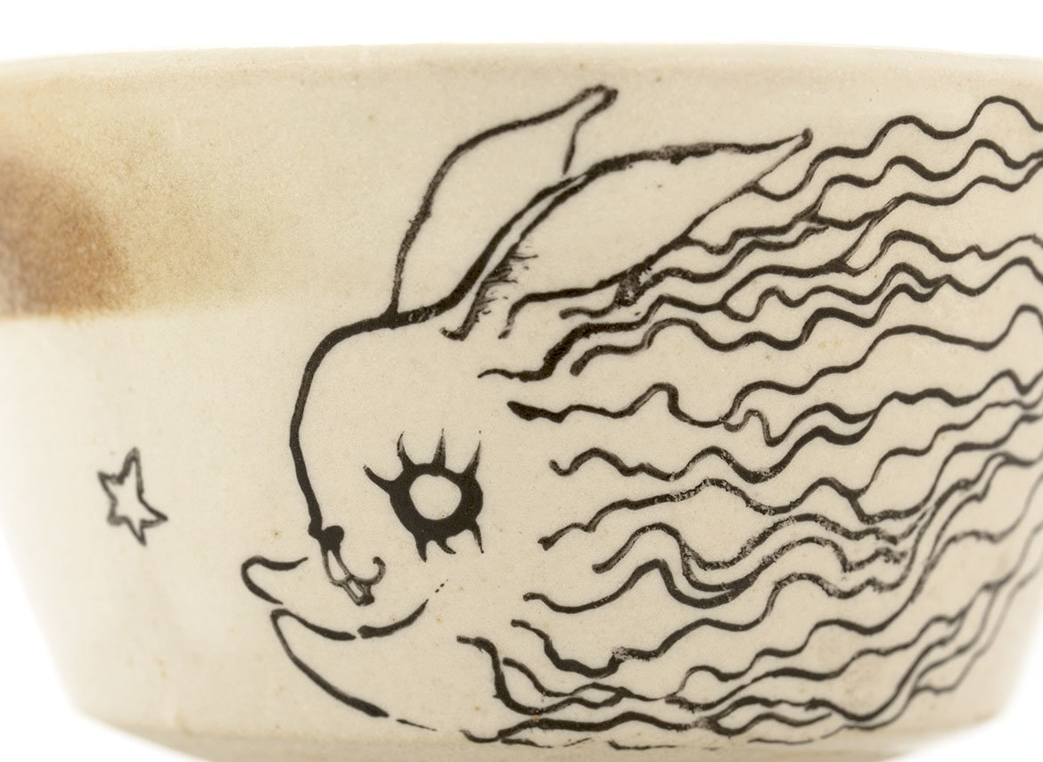 Cup handmade Moychay # 42261, 'Bunny Ghost', series of 'Sunny bunnies', ceramic/hand painting, 47 ml.