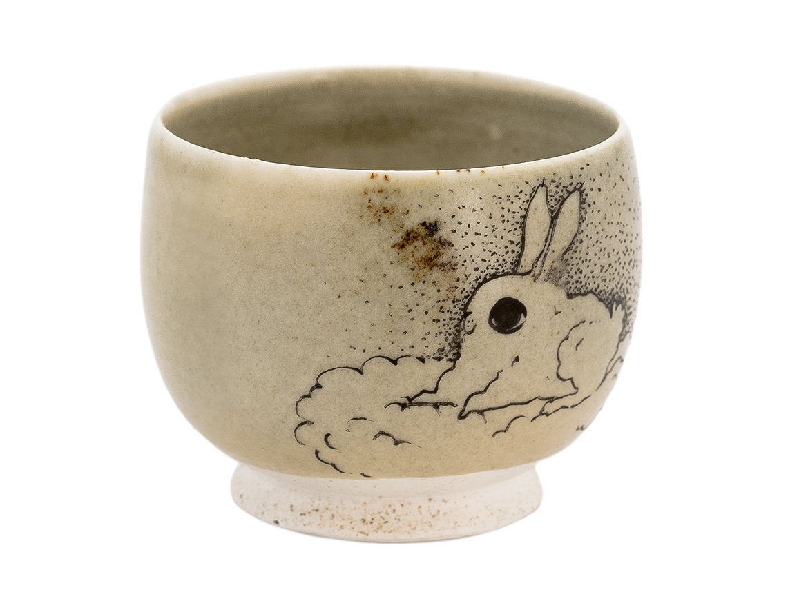 Cup handmade Moychay # 42280, 'Ash flies to the sky', series of 'Sunny bunnies', ceramic/hand painting, 46 ml.