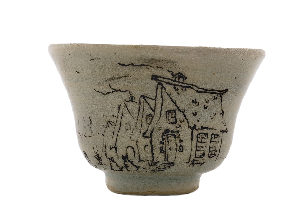 Cup handmade Moychay # 42304, 'Village', series of 'Pleasant chores', ceramic/hand painting, 47 ml.