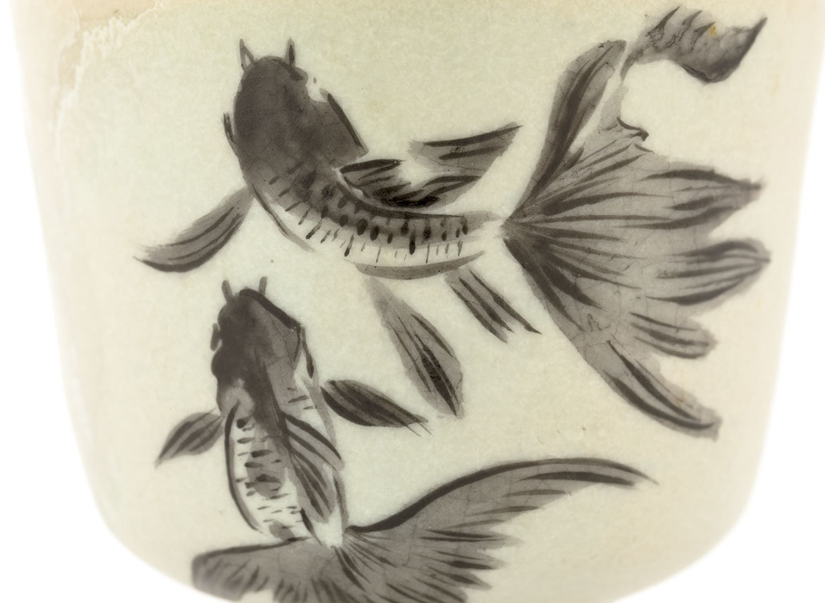 Пиала ручная работа Мойчай # 42306, Художественный образ "Рыбки", керамика/ручная роспись, 78 мл.