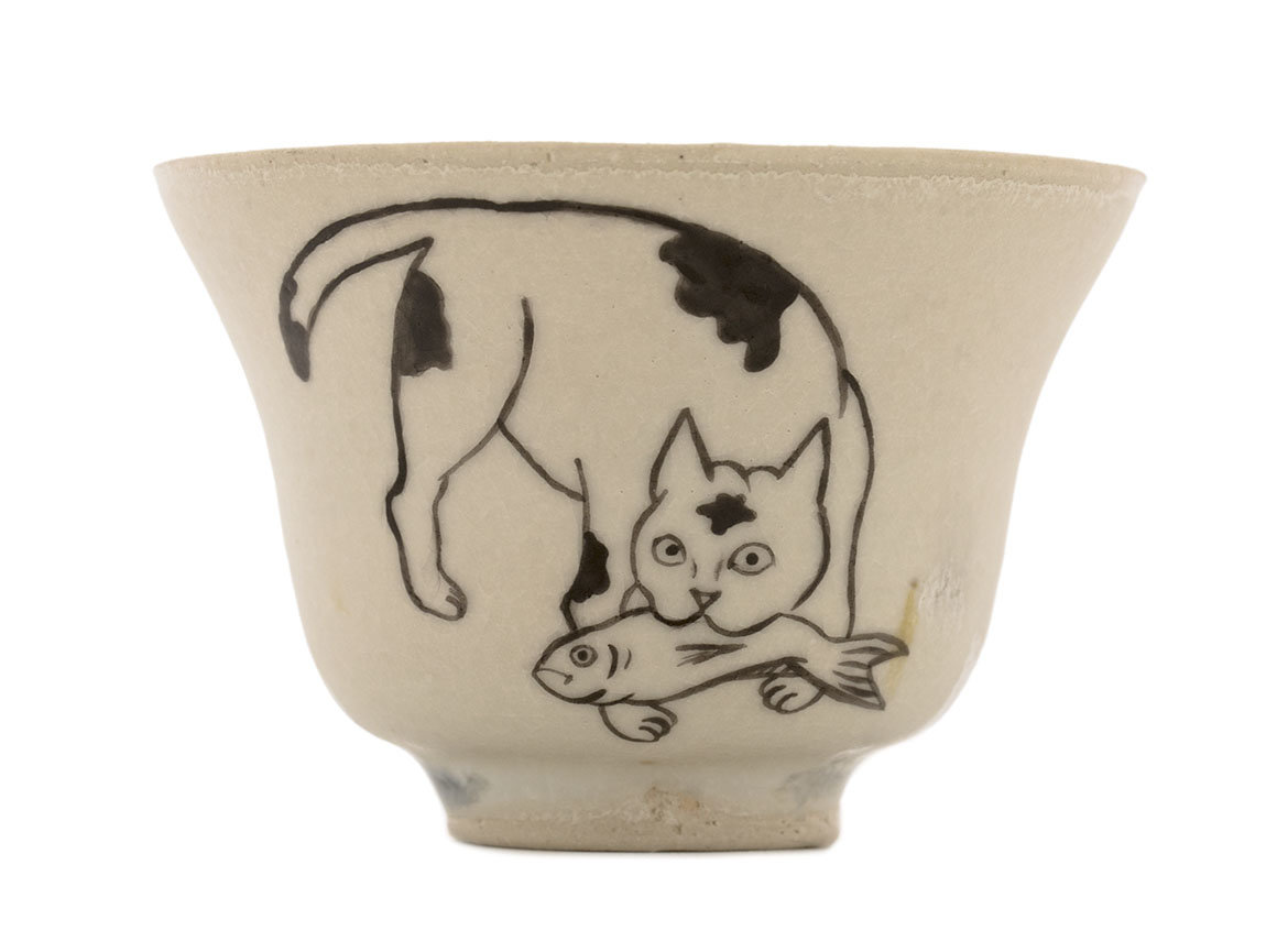 Cup handmade Moychay # 42309, Artistic image 'Furry predator', ceramic/hand painting, 62 ml.