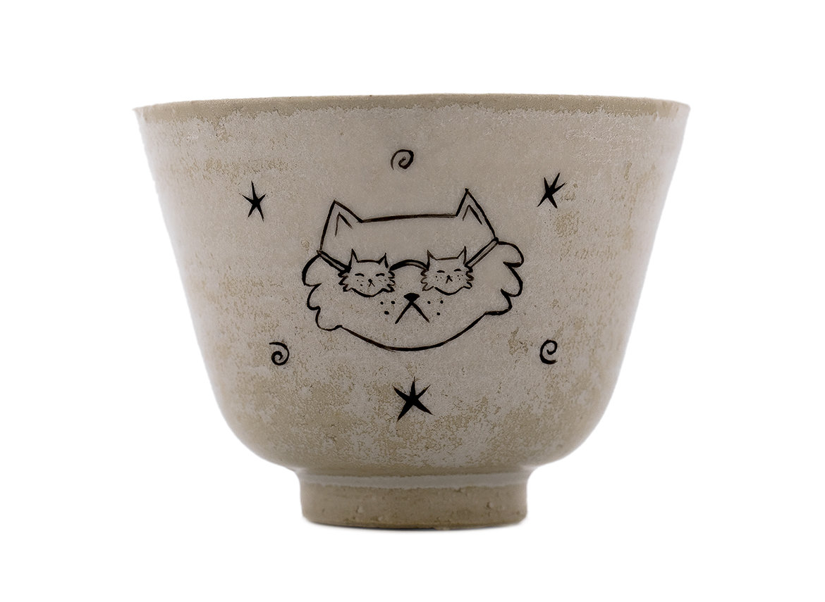 Cup handmade Moychay # 42316, Artistic image 'The cat with glasses', ceramic/hand painting, 40 ml.