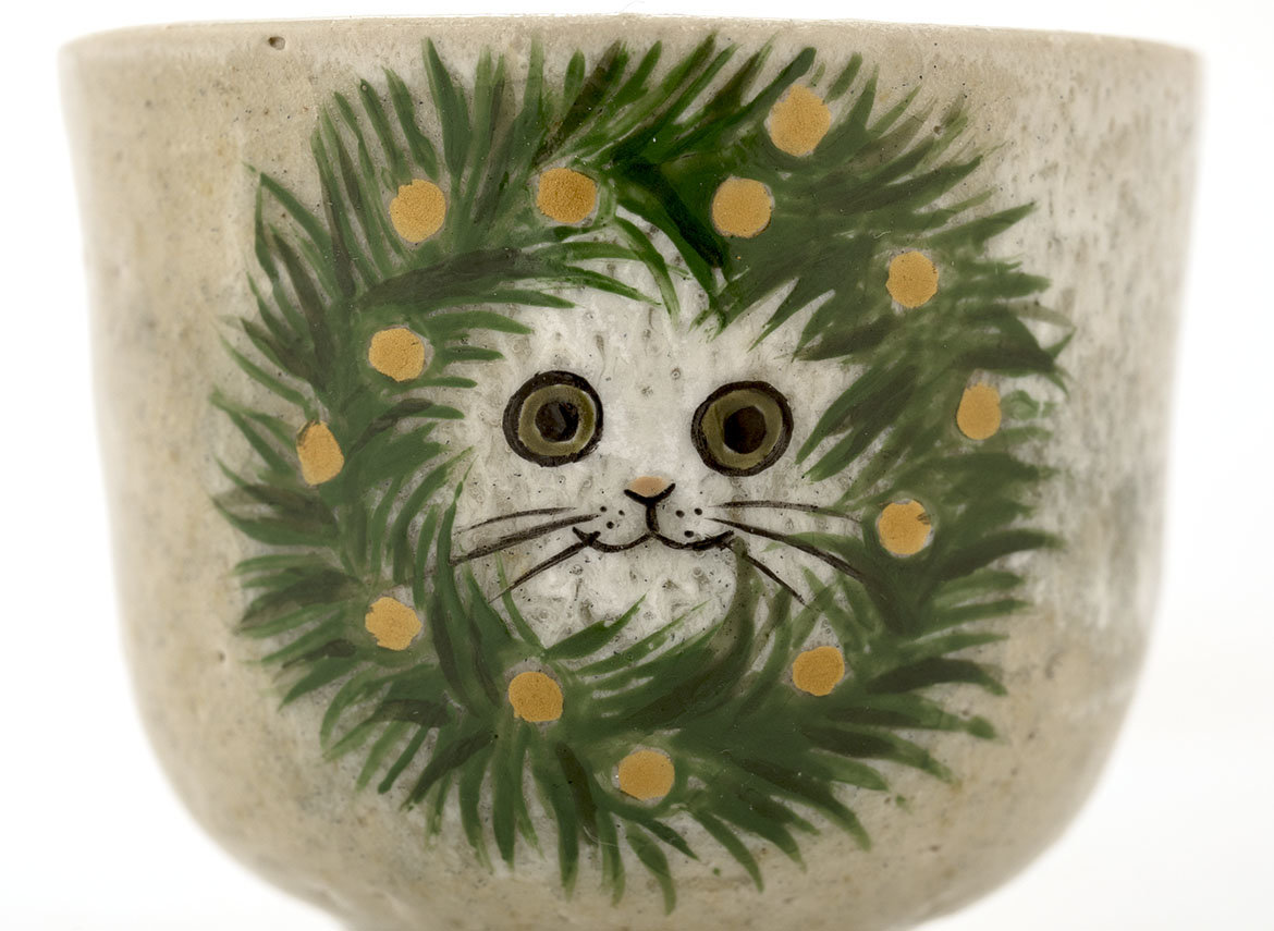 Пиала ручная работа Мойчай # 42323, Художественный образ "Новогодний котик", керамика/ручная роспись, 36 мл.