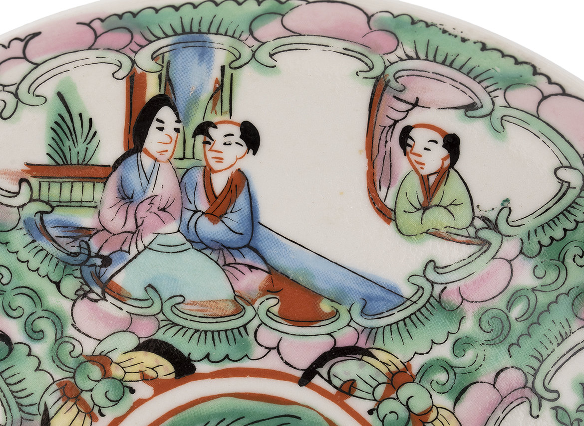 Блюдо для украшения чайного стола (чайная тарелка) винтаж, Китай # 42657, фарфор/ручная роспись