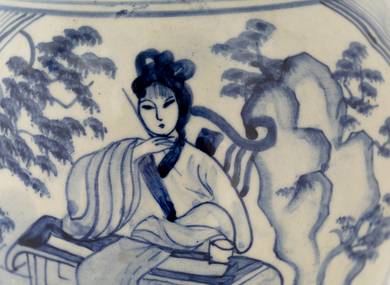 Ваза интерьерная винтаж, Китай # 42692, фарфор/ручная роспись