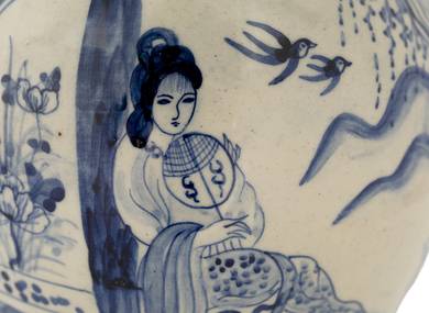 Ваза интерьерная винтаж, Китай # 42692, фарфор/ручная роспись