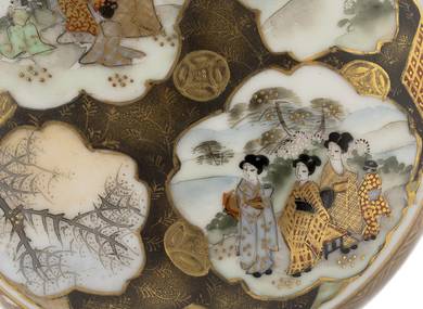 Чайница ручная работа антиквариат, Япония # 42696, ручная роспись/фарфор