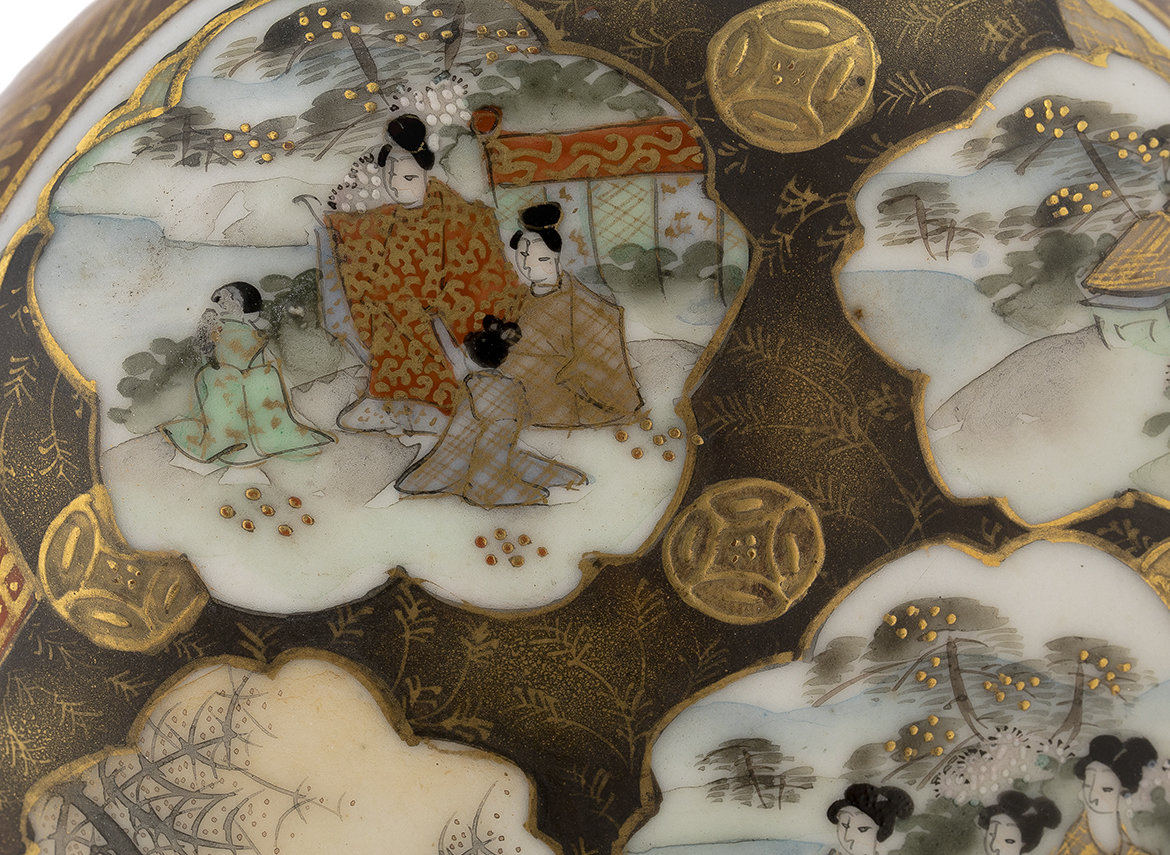 Чайница ручная работа антиквариат, Япония # 42696, ручная роспись/фарфор