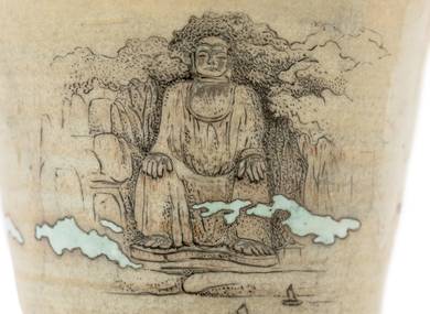 Пиала ручная работа Мойчай # 42954 Художественный образ "Статуя Будды в Лэшане" керамикаручная роспись 52 мл
