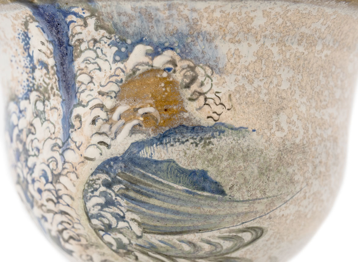 Cup handmade Moychay # 42988, ceramic/hand painting, Artistic image 'Waves at sunset', 81 ml.