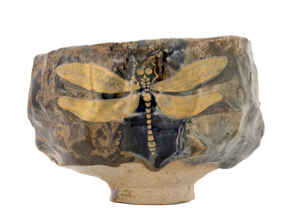 Cup (chavan) handmade Moychay # 42996, Artistic image 'Golden Dragonfly', ceramic/hand painting, 296 ml.