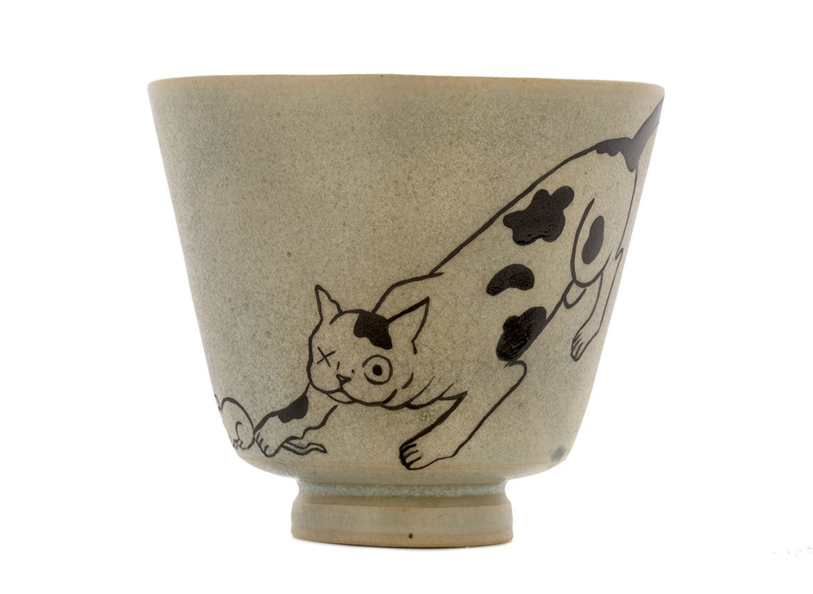 Cup handmade Moychay # 43009, Artistic image 'Furry predators 1', ceramic/hand painting, 132 ml.