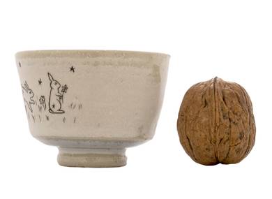 Пиала ручная работа Мойчай # 43023, Художественный образ "Кролики 1", керамика/ручная роспись, 66 мл.