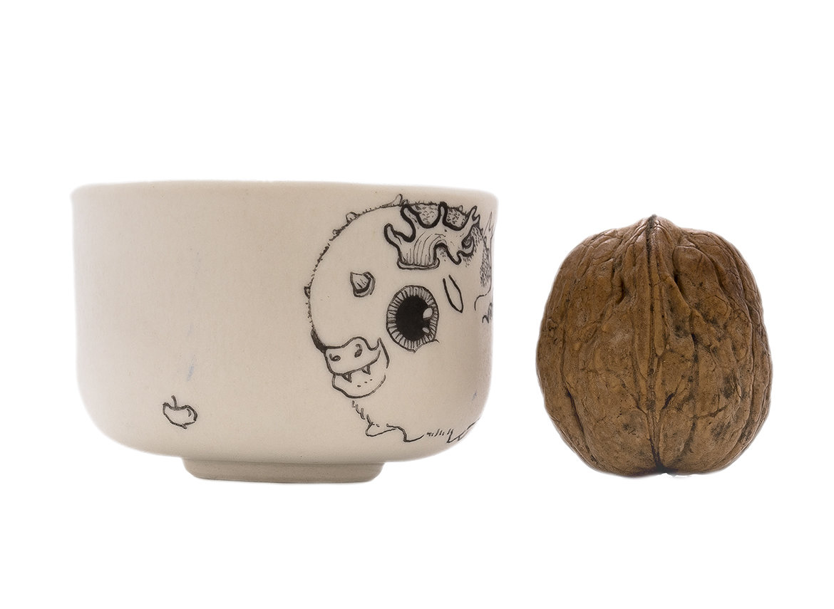 Cup handmade Moychay # 43075, series of 'Dragons love to eat apples', ceramic/hand painting, 55 ml.