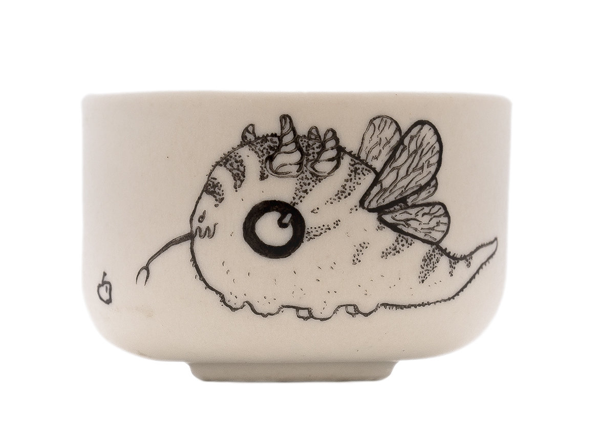 Cup handmade Moychay # 43104, series of 'Dragons love to eat apples', ceramic/hand painting, 55 ml.