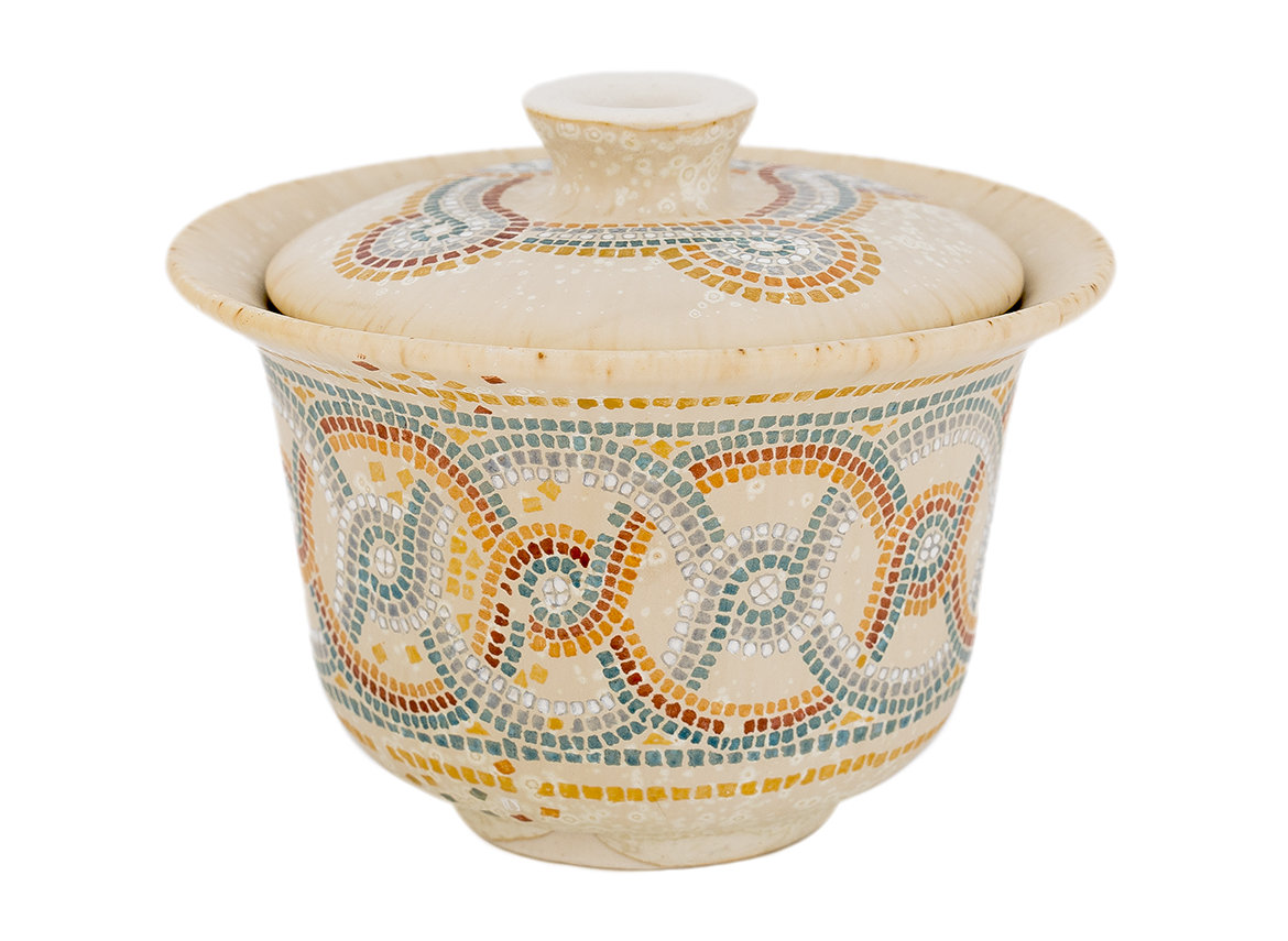 Набор посуды из 4-ёх предметов ручная работа Мойчай "Мозаики Римской империи" # 43837: Гайвань 180 мл, гундаобэй 250 мл, пиалы 140 мл и 120 мл.