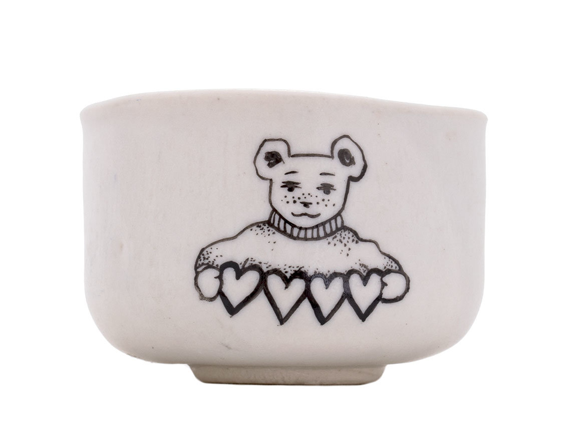 Пиала Мойчай "Мишка с сердечками" # 43889, керамика/ручная роспись, 55 мл.