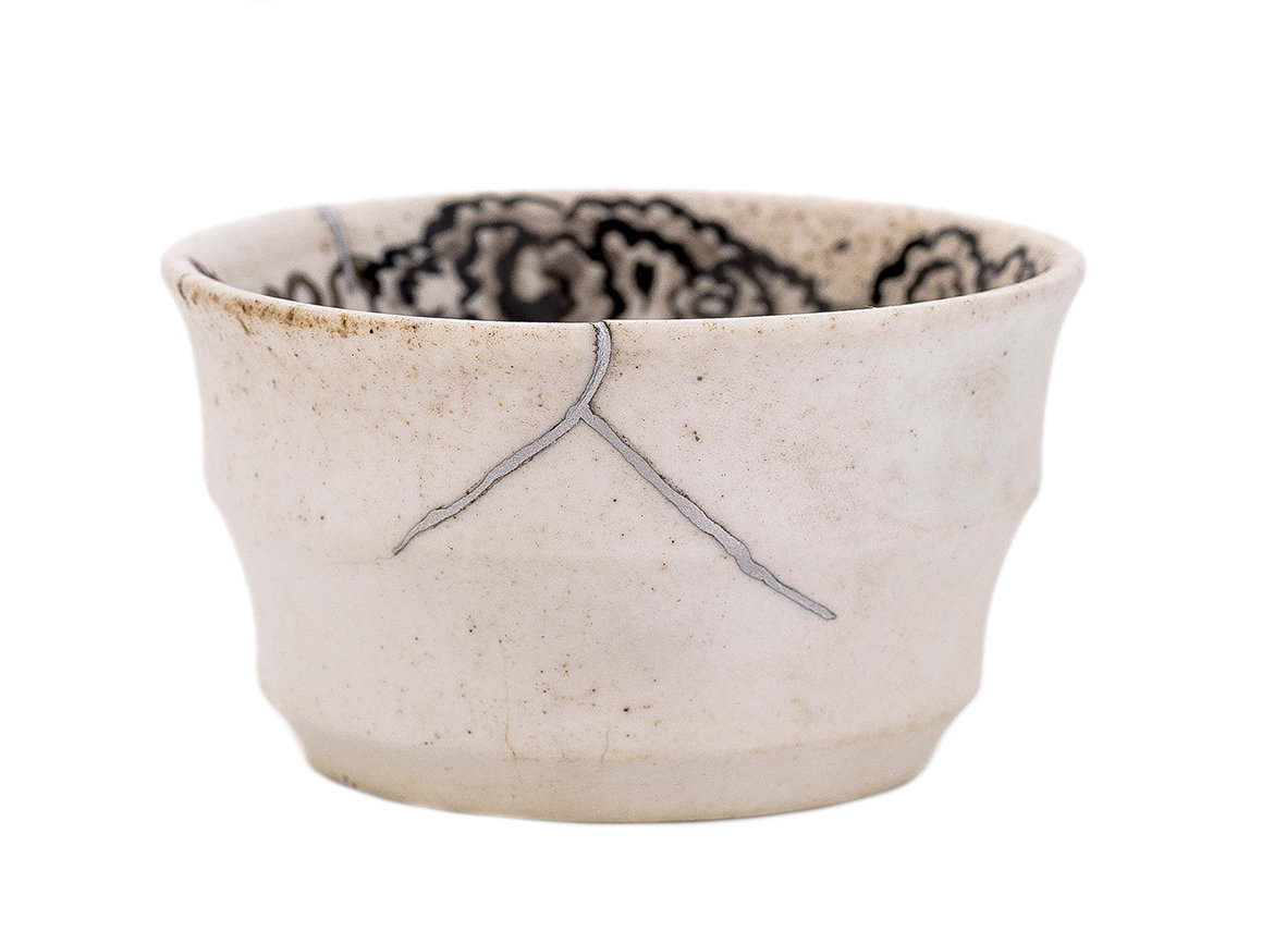 Cup kintsugi handmade Moychay # 44846, wood firing/ceramic/hand painting, 45 ml.