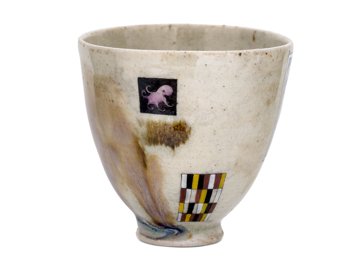 Пиала ручная работа Мойчай "Пикник с грейпфрутами и осьминог" # 45071, дровяной обжиг/керамика/ручная роспись, 105 мл.