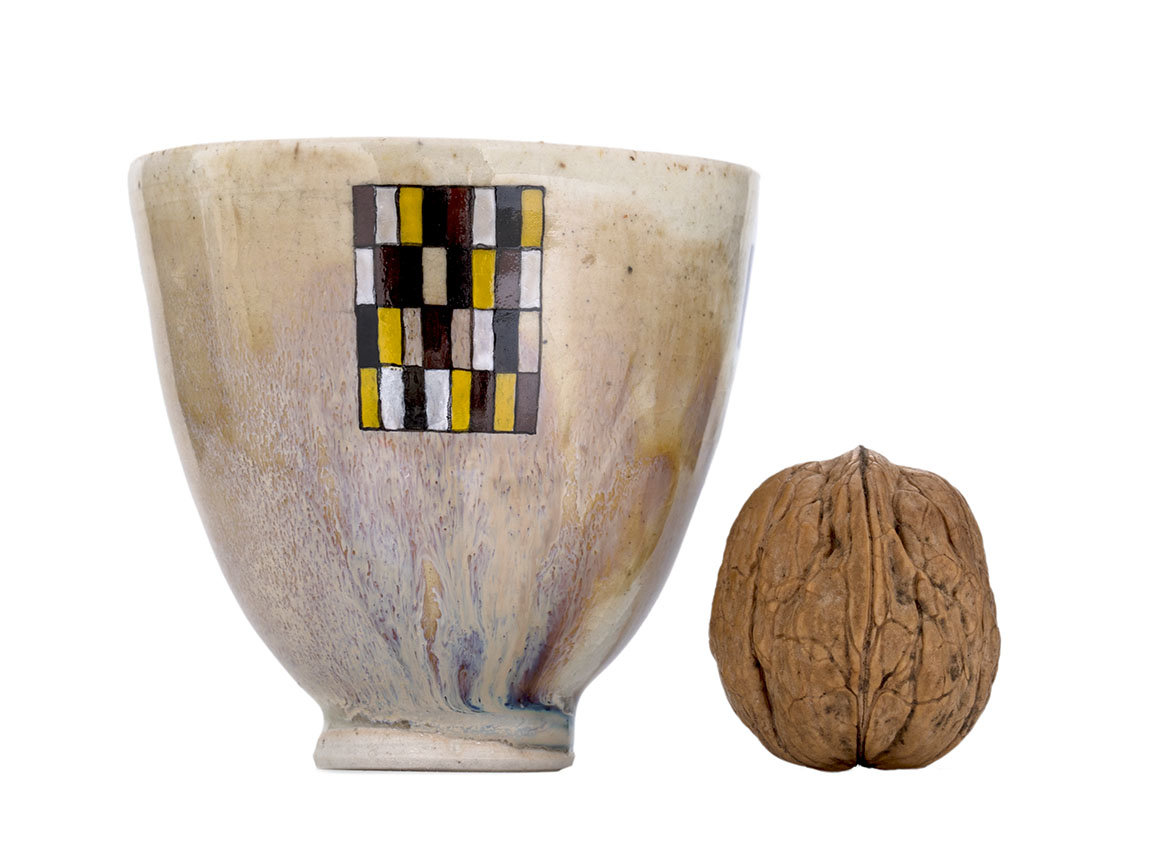 Пиала ручная работа Мойчай "Пикник с грейпфрутами и осьминог" # 45071, дровяной обжиг/керамика/ручная роспись, 105 мл.