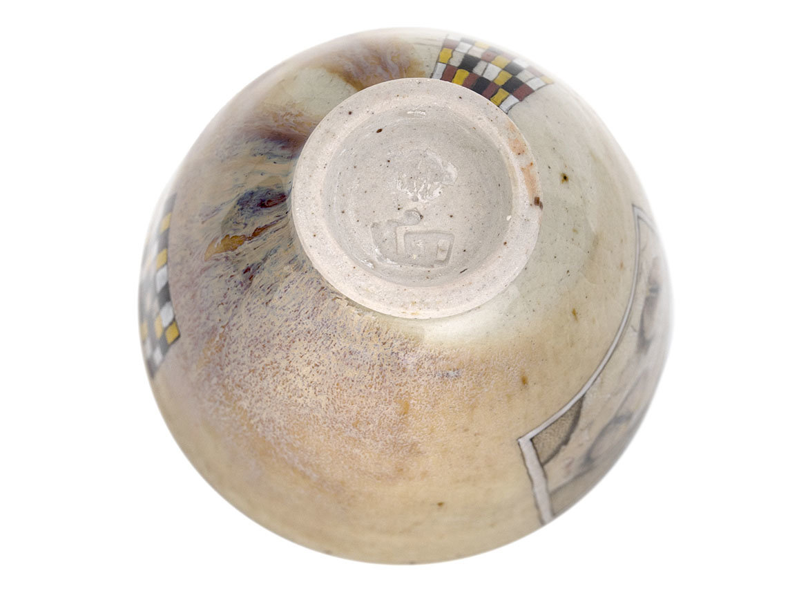 Пиала ручная работа Мойчай "Пикник с грейпфрутами и осьминог" # 45071, дровяной обжиг/керамика/ручная роспись, 105 мл.