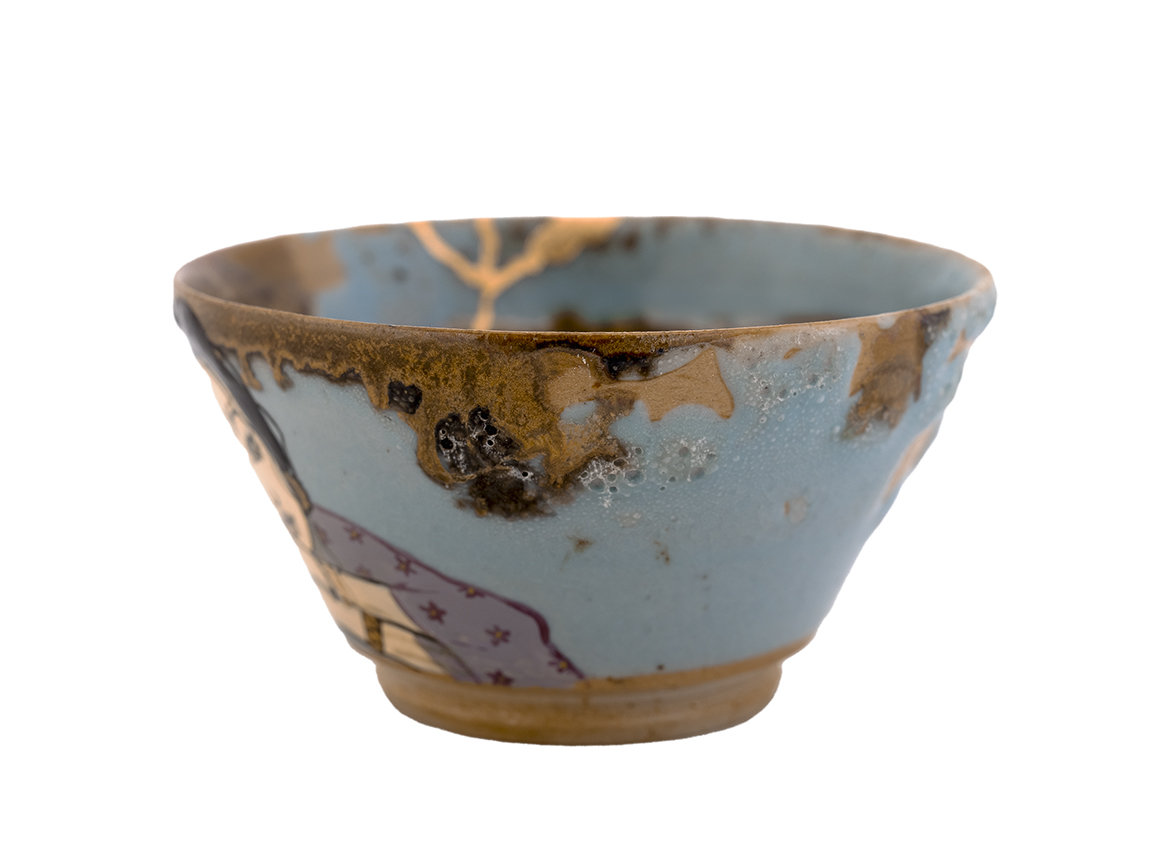 Пиала кинцуги ручная работа Мойчай # 46836, керамика/ручная роспись/дровяной обжиг, 50 мл.