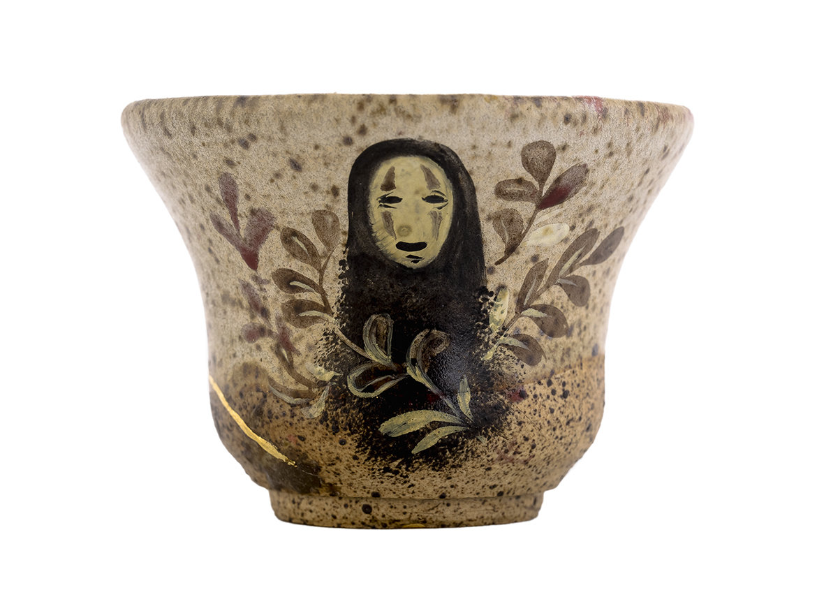 Пиала кинцуги ручная работа Мойчай # 46837, керамика/ручная роспись/дровяной обжиг, 40 мл.