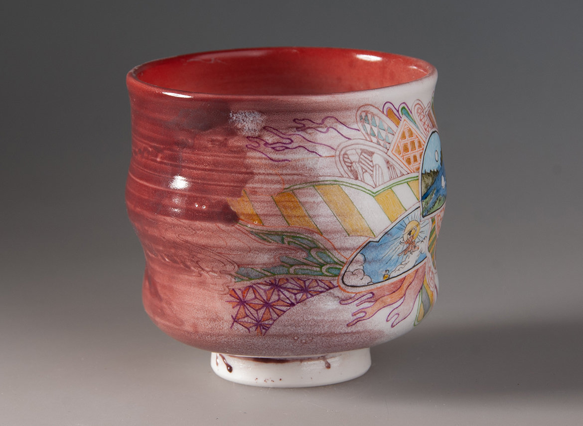 Пиала ручная работа Мойчай "Закат" # 48255, ручная роспись/фарфор, 172 мл.