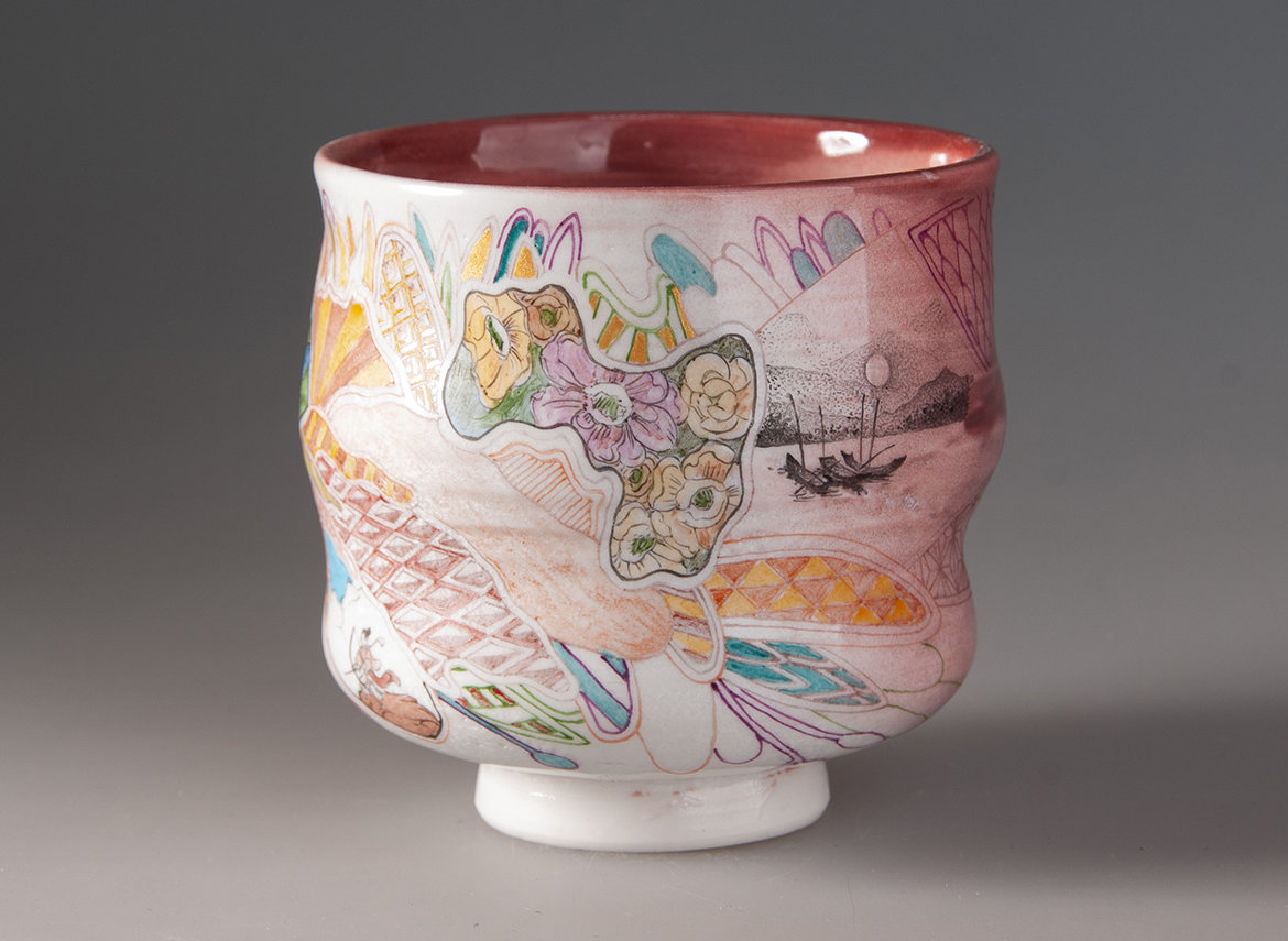 Пиала ручная работа Мойчай "Закат" # 48255, ручная роспись/фарфор, 172 мл.