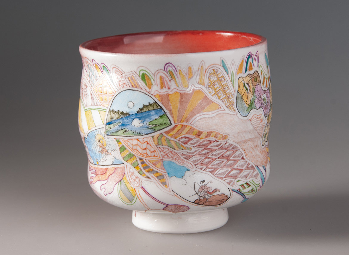 Пиала ручная работа Мойчай "Закат" # 48255, ручная роспись/фарфор, 172 мл.