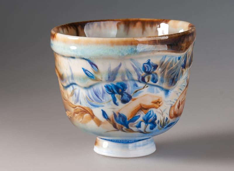 Пиала ручная работа Мойчай "Ирис" # 48270, ручная роспись/фарфор, 196 мл.