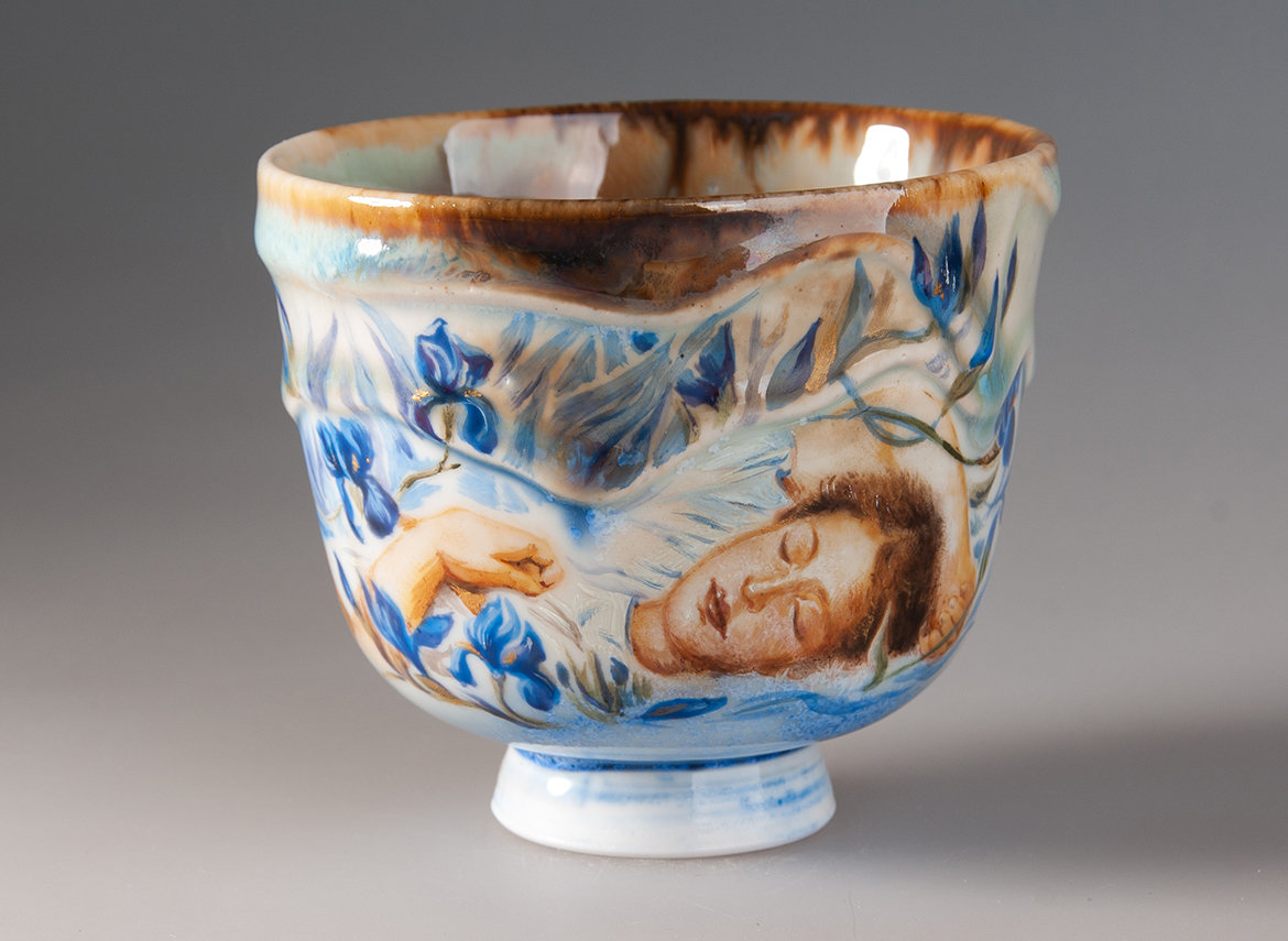 Пиала ручная работа Мойчай "Ирис" # 48270, ручная роспись/фарфор, 196 мл.