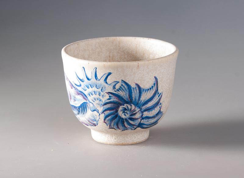 Пиала ручная работа Мойчай "Ракушки" # 49177, керамика/ручная роспись, 110 мл.