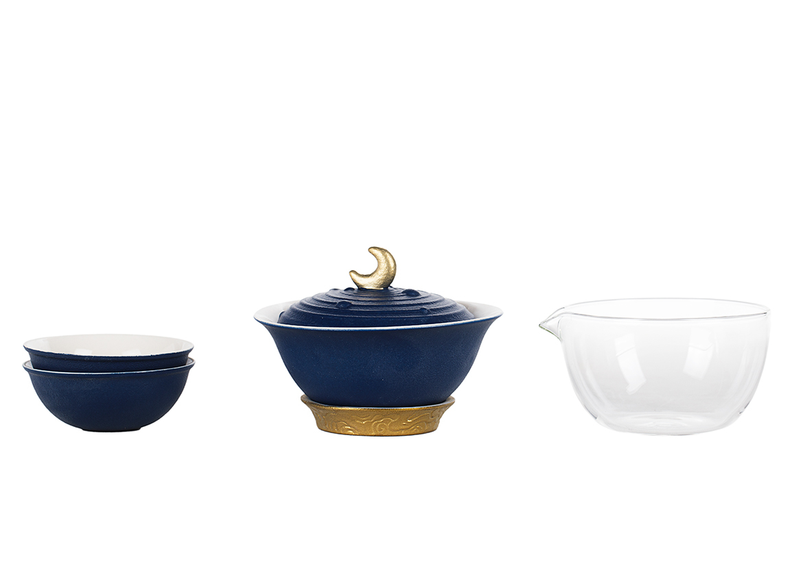 Набор посуды походный (гайвань 132 мл, пиалы 42 мл, сито) # 51636, керамика/стекло