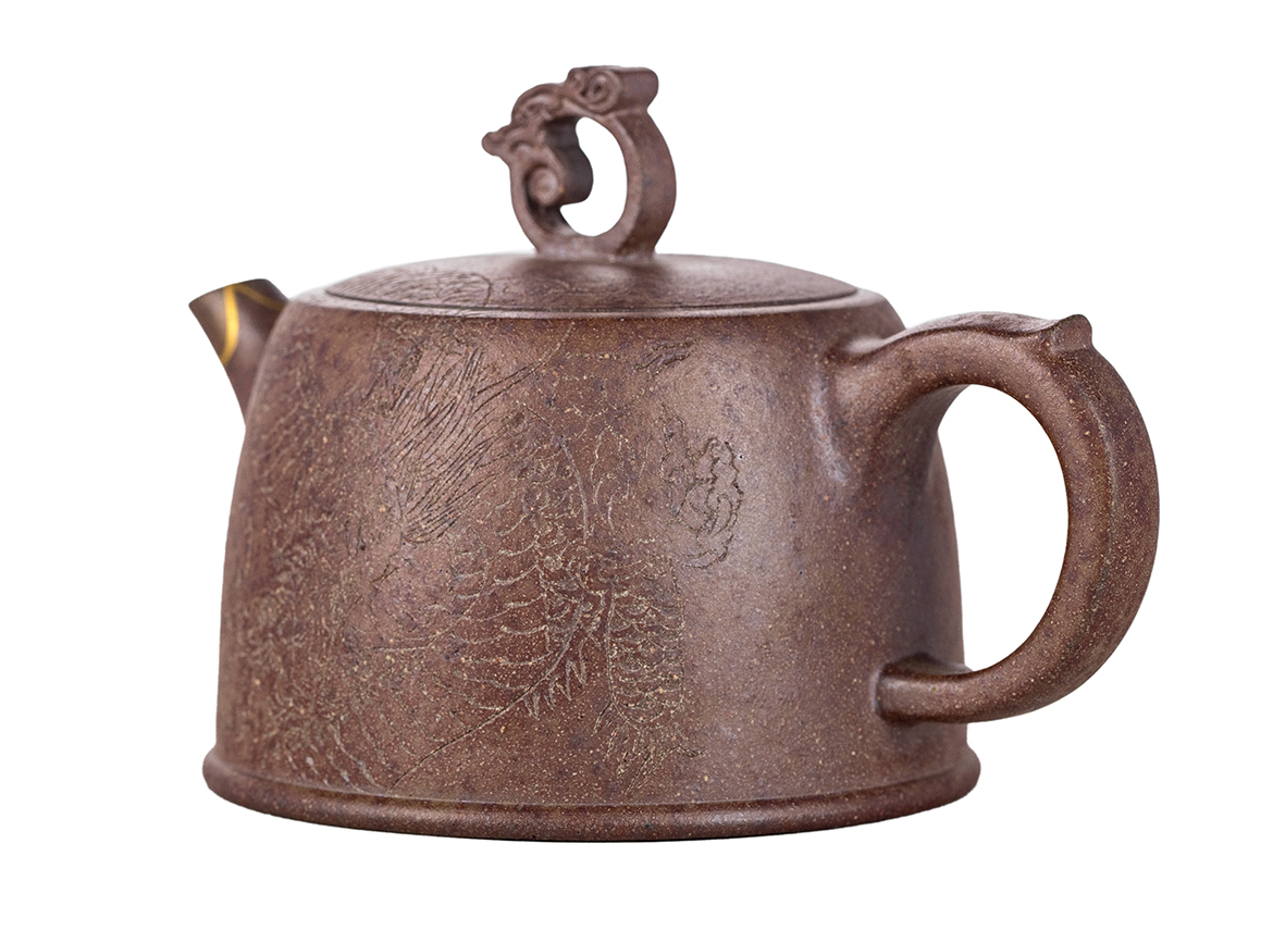 Чайник # 51865, исинская глина, кинцуги, дровяной обжиг, ручная работа, 110 мл.